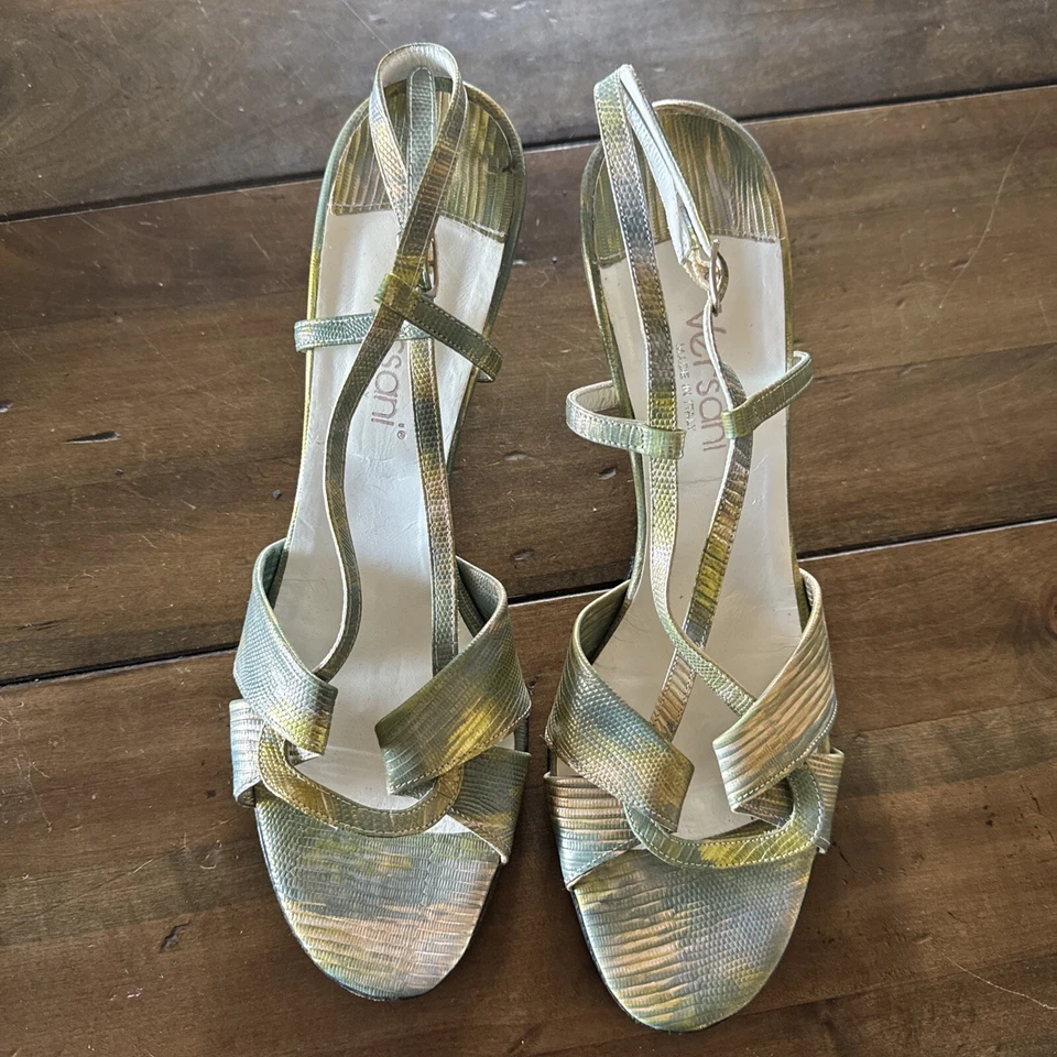 Versani Womens Silver Blue Metallic Veining Slingback Heels/Sandals Made Italy 9 - Image 1 of 4