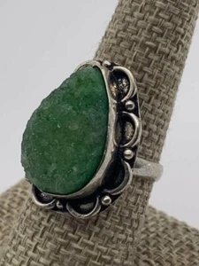 925 Sterling Silver Green Druzy Wavy Band Ring - Size 8.5 7.4g 674 - Picture 1 of 4