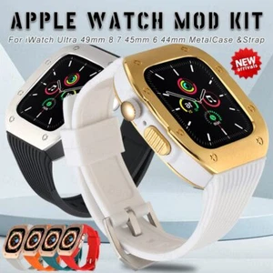 Metal RM Bezel Mod Kit Case Band Fr Apple Watch Ultra 9 8 6 44/45mm Rubber Strap - Picture 1 of 56