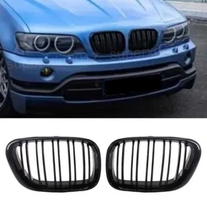 Par de riñones de doble puente parrilla negro brillante para BMW X5 E53 2000-2003 - Imagen 1 de 9