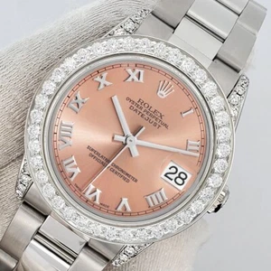 Rolex Datejust Midsize 31mm Salmon Roman Dial 2.1ct Diamond Oyster Watch - Picture 1 of 8
