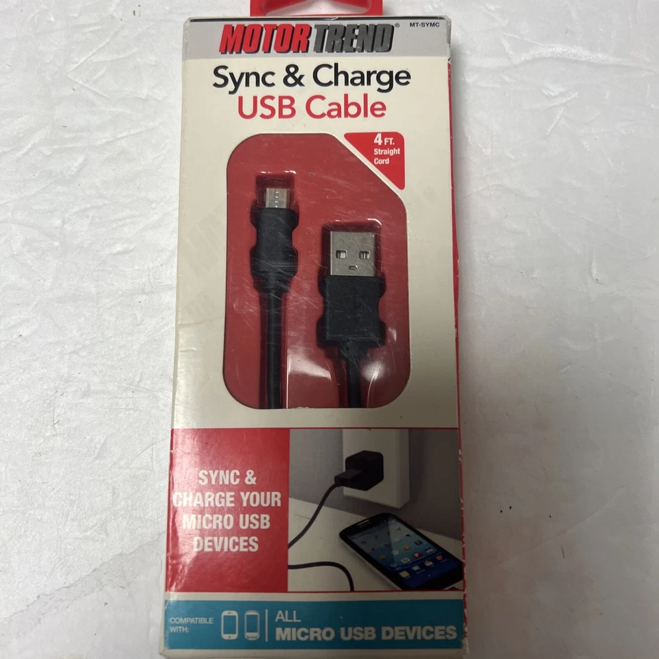 Motor Trend Sync & Charge USB 4 pies cable recto nuevo en caja Foto 1 de 4