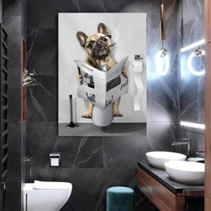 Funny French BullDog Toilet Bathroom Home Decor Canvas Art Poster Print A - Picture 1 of 5