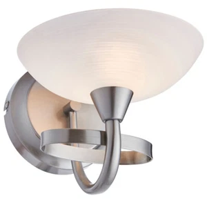 Dimming LED Wall Light Satin Chrome & White Lined Glass Vintage Lamp Fitting - Picture 1 of 4