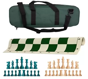 Juego de Ajedrez Pesado Verde De Lujo - Tablero de Vinilo, Bolsa con Agua y Piezas Naturales - Imagen 1 de 5