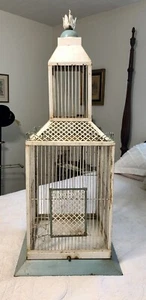 RARE One-Of-A-Kind Antique Hand Painted French Cathedral All-Wire Birdcage - Picture 1 of 10