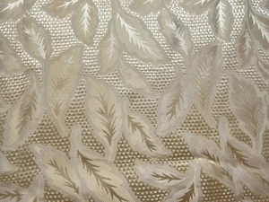 Vintage 100% Silk Fabric w/ Basket Weave & Leaf Motif - Gold 45x60 - Picture 1 of 3