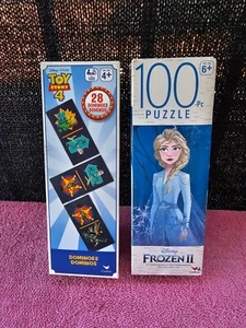 Disney Frozen II Elsa Puzzle 100 Piece 9.1" X 10.3" & Toy Story 4 Dominoes 28 Pc - Picture 1 of 7