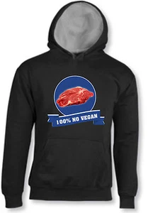 100% NO VEGAN FUNNY VEGETARIAN NO VEGETARIAN VEGAN HOODIE SWEATSHIRT - Picture 1 of 2