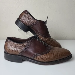 Vtg ALLEN EDMONDS Tulane Sharkskin Leather Brogue Saddle Oxfords Mens Size 10 B - Picture 1 of 23