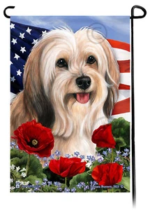 Patriotic Flowers Garden Flag - Cream Sable Tibetan Terrier - Picture 1 of 1