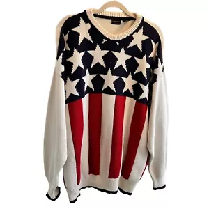 VTG 80's STRUCTURE AMERICAN FLAG STAR SWEATER XL RED WHITE & BLUE USA FREEDOM - Picture 1 of 5