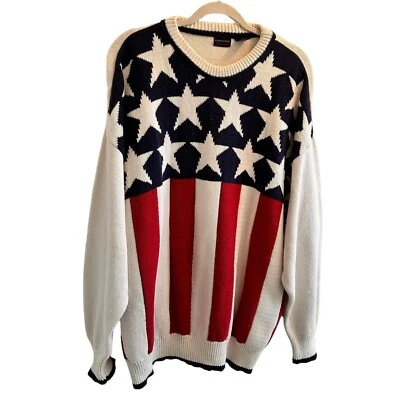 VTG 80's STRUCTURE AMERICAN FLAG STAR SWEATER  XL RED WHITE & BLUE USA FREEDOM - Image 1 of 4