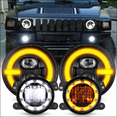 7" Inch LED Headlights Halo DRL + 4" Fog Lights Combo For Hummer H2 H3T 06-10 - Image 1 of 4