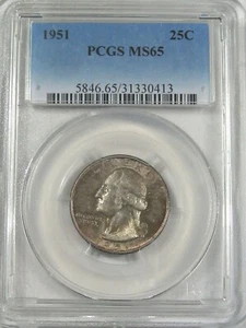 BU GEM TONED 1951 Silver Washington Quarter PCGS MS65. #6 - Picture 1 of 7