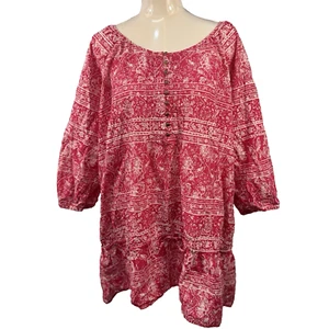 Woman's 4X JMS JUST MY SIZE Pink White Peasant Style Blouse Top Boho Chic - Picture 1 of 13