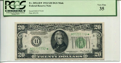 Fr 2054-H* STAR 1934 $20 Federal Reserve 35 VERY FINE - Image 1 of 2