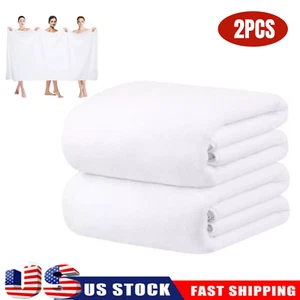 2er-Pack extra großes Badetuch weiches Vlies Luxus Badlaken Übergröße Handtücher weiß - Bild 1 von 11