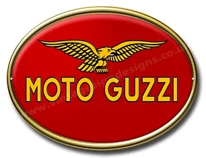 LETRERO METÁLICO OVALADO CORTE MÁQUINA MOTO GUZZI. LETRERO DE GARAJE 11" X 15" / LETRERO DE CUEVA DE HOMBRE - Imagen 1 de 1
