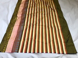 Vintage Thai Hand Woven Silk Multicolor Stripe w/Border 3.4 yrds x 35" Wide - Picture 1 of 7