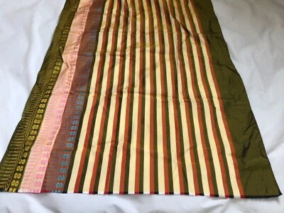Vintage Thai Hand Woven Silk Multicolor Stripe w/Border  3.4 yrds x 35" Wide - Image 1 of 4