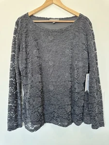 Kate & Mallory Womens 1X Gray Lace Floral Long Sleeved Top - Picture 1 of 4