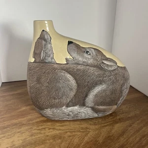 Pottery - Southwestern Style Wolf Vase - Picture 1 of 4
