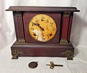 Piezas/Reparación Wm. L. Gilbert Antiguo Reloj Manto Restauración con LLAVE y Péndulo - Imagen 1 de 18