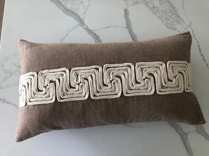 Celerie Kemble  Khaki and Off White Beaded Lumbar Pillow Patterned Decor - Picture 1 of 5