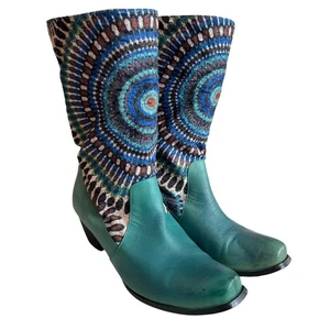 L'artiste Spring Step western style boots EU 41 US 9.5 10 blue green leather - Picture 1 of 15