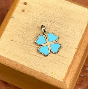14KT Yellow Gold Genuine Turquoise Inlay Flower Pendant Charm 12mm Small - Picture 1 of 6