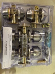 Essentials by Schlage VCT60 Morrow Satin Steel Deadbolt & Knob Pack - Picture 1 of 2