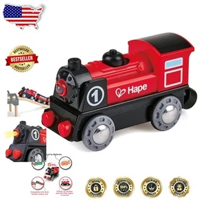 Motor de tren de madera a batería con luces, compatible y divertido para niños - Imagen 1 de 6