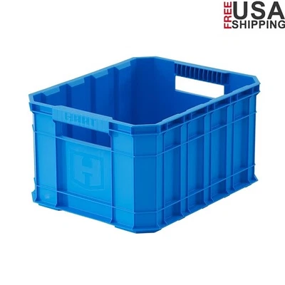 Caja utilitaria de plástico apilable de alta resistencia agarre ergonómico interior exterior almacenamiento Foto 1 de 4