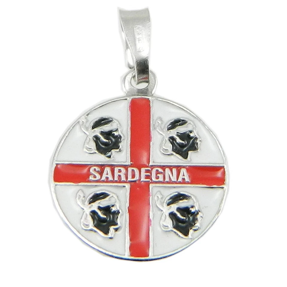 Ciondolo 4 mori tondo Pendente bandiera Sardegna argento smalto diametro 22 mm  - Immagine 1 di 1