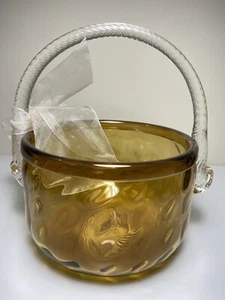 Vintage PairPoint Glass Basket Hand Blown USA Rope Braid Handle Yellow Decor - Picture 1 of 10
