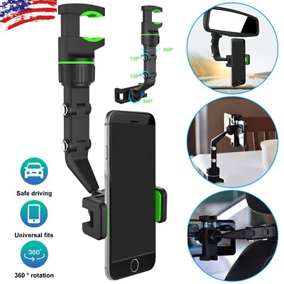 New Adjustable 360 Rotation Phone Holder Car Rearview Mirror Multifunction Mount - Image 1 of 4