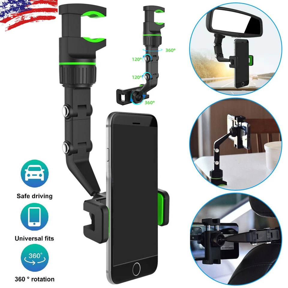 New Adjustable 360 Rotation Phone Holder Car Rearview Mirror Multifunction Mount - Image 1 of 4