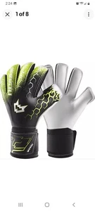 Soccer Goalie Gloves, Goalkeeper Gloves with Fingersave, Size 8, Black - Picture 1 of 8