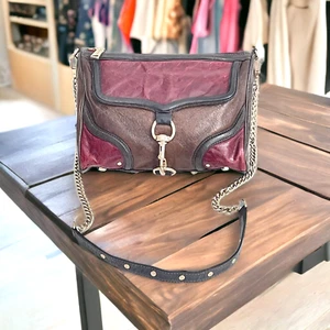 Rebecca Minkoff MAC Leather Red Brown Crossbody Handbag Studded Chain VTG Y2K - Picture 1 of 24