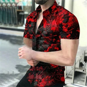 Camicia uomo abbottonata stampa barocca hawaiana maniche corte casual festa top - Foto 1 di 9