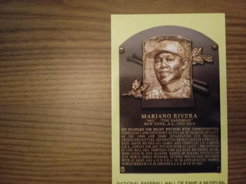2019 Mariano Rivera HOF Plaque Postcard ENGLISH cancelled 7/21/19 w/MANTLE stamp Cover