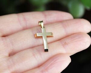 14K Solid Yellow Gold Cross Necklace,Baptism Gold Cross 585,Orthodox Jewelry
