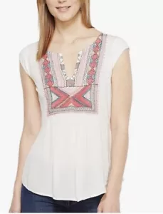 Lucky Brand Embroidered Linen Blend Hippie/Boho/Peasant Top Women’s Large New - Picture 1 of 7