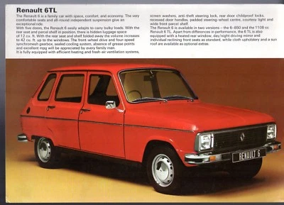 Renault 6 1973-74 UK Market Single Sheet Sales Brochure 850 TL - Image 1 of 2