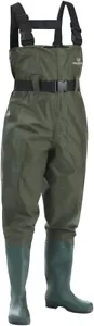 FISHING WADERS W/BOOTS & HANGER MEN WOMEN CHEST WADERS WATERPROOF GREEN HUNTING - Picture 1 of 6