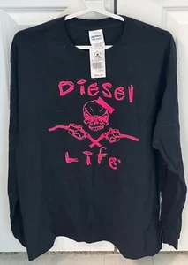Diesel Life Trucker Langarm T-Shirt Damen Schwarz & Pink Ladies Skull & Pumps - Bild 1 von 2