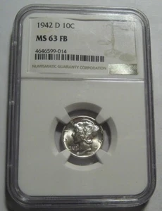 = 1942-D MS63 FB NGC BU+ MERCURY Dime, FULL SPLIT BANDS FSB, FREE Shipping - Picture 1 of 3