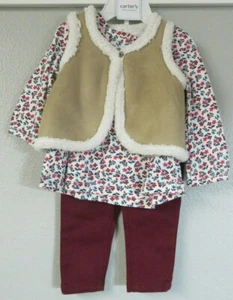 Mädchen Carters Größe 9 Monate rosa Weste Hose Blumenmuster Langarmshirt Outfit - Bild 1 von 7