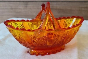 Vintage Fenton Amberina Daisy and Button 4-Inch Basket with Split Handle - Picture 1 of 8